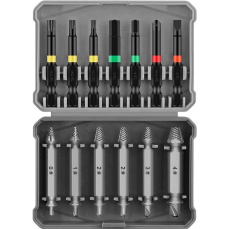 Set mit 13 Mini-Schraubenausdrehern aus Stahl für beschädigte Schrauben, inklusive Bohrer und Schraubenausdreher für rutschige, abgebrochene, beschädigte und rostige Schrauben (1/5)