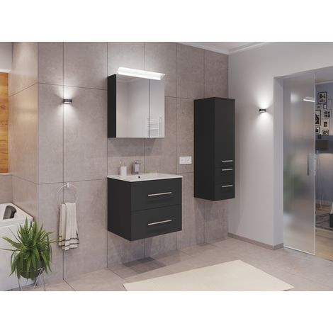 Badmöbel Set Firenze 60 3tlg. Spiegelschrank und Seitenschrank grafit