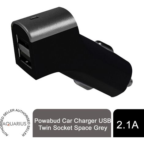 FX Powabud Dual USB Car Charger 2.1A Fast Charging Adapter Space Grey Plug (1/4)