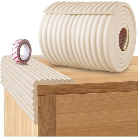 Bandes de Sécurité en Mousse, 2m x 20cm Bande de Protection De Bord De sécurité d e Type W, Bandes d e Mousse Autocollantes pour Enfants, pour Tableau, Chaise, Meubles, Escalier(Blanc Cassé) (1/5)