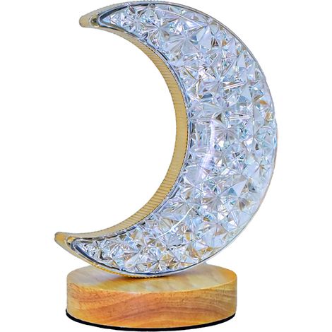 Ortviai Lampe de table décorative lune en PS avec base en bois, lumière douce et réglable en 3 niveaux (1/5)
