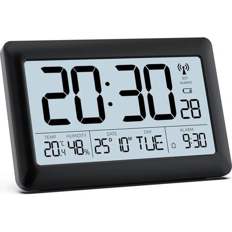 1 Horloge Murale Radio Pilotée Grand Écran LCD 7,5" Affichage Température Humidité Calendrier Pour Salon Bureau