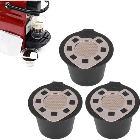 Nachfüllbare Kaffeekapseln von Nestlé, wiederverwendbare Kaffeekapselhülle, Edelstahlfilter, farbige Schachtel mit 3 vergoldeten Kapseln, Löffel und Bürste. (1/5)