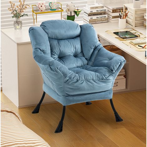 Fauteuil relax 75x81x95 cm bleu clair, avec poche latérale, structure en métal, MEUBLIV (1/5)
