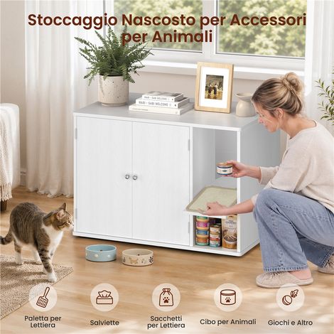 Yaheetech Mobile Coprilettiera per Gatti con Pannello Tiragraffi, Bianco (1/5)