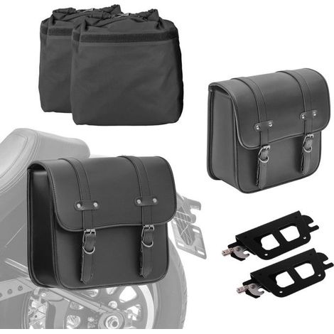Set 2x Sacoche Cavalière + QL-Halterung für Chopper / Custombikes Standard 20-25 RNO-B