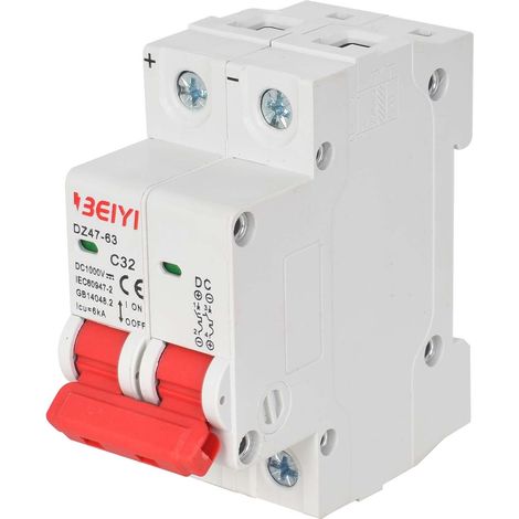 Disjoncteur de Circuits Photovoltaïques DC 1000 V, Solaire Disjoncteurs Automatiques Pv, 32A/65A avec Réponse Rapide, Protection Avancée pour Systèmes Hors-Grille et Branchés au Réseau (DZ47-32A) (1/5)