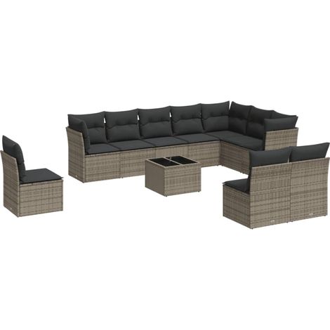 Maison Exclusive - Set Divani da Giardino 11 pz con Cuscini in Polyrattan Grigio