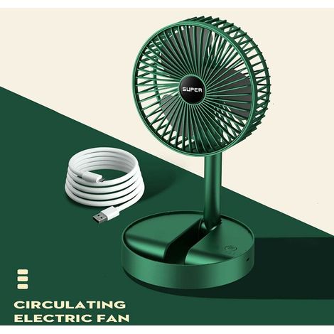 VURAHOME - Ventilateur portable pliable, rechargeable sur pied USB, 3 vitesses, 1200 mAh, ventilateur à piles pour la maison, le camping, l'extérieur et le bureau, 17 cm Vert (1/5)