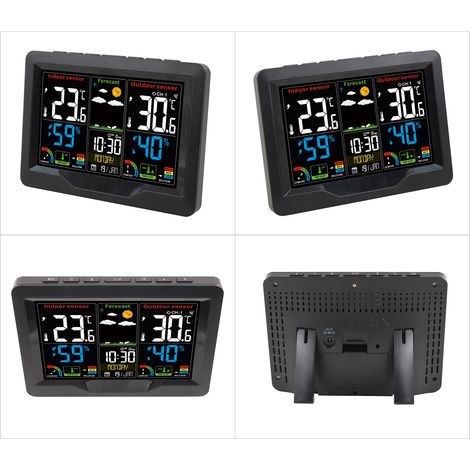 Decdeal Station de prévision météorologique Horloge RF Écran de couleur extérieure intérieure avec émetteur Température numérique et détection d'humidité Table de la table Electronic Sméntisseur Risqu (1/5)