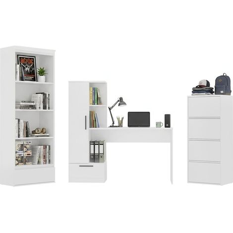 COSMO Set di mobili : Scrivania + Cassettiera Alma + Mensola Palermo, Bianco, per Camera (1/5)
