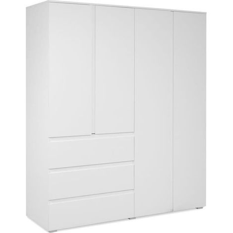 Image Kleiderschrank weiß 4 Türen 2 Schubladen 160x55x191 cm