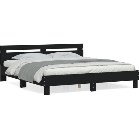 vidaXL Bettgestell mit Kopfteil schwarz 160x200 cm aus Spanplatte