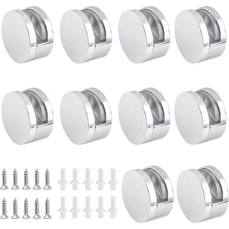 10 Supports Miroir Verre, Fixation Miroir Clips, Alliage Zinc, pour Miroir Murale Étagère Verre YYV (1/4)