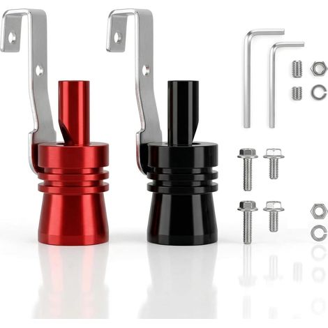 Lot de 2 amplificateurs de son d'échappement - En alliage d'aluminium - Sifflet turbo - Générateur de son de voiture - Silencieux pour tous les modèles - Rouge et noir (1/5)