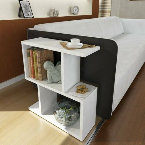 Dmora - Wohnzimmertisch Dpezzell, Niedriger Wohnzimmertisch, Kaffeeregal, Couchtisch für Sofa, 50x18h55 cm, Weiß (1/4)