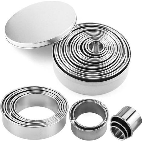 [JAMAIS UTILISÉ] Lot de 12 Emporte Piece Rond,Emporte Piece Patisserie,Cercle a Patisserie,Emporte-Pièces en Acier Inoxydable pour Pâtisserie Gâteau Fondant Feuilletée Biscuit et Tartelettes (1/4)
