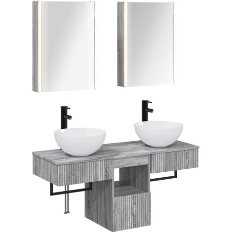 Ensemble d'armoire de salle de bain 5 pcs Sonoma gris vidaXL (1/5)