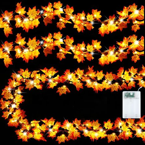 Lot de 2 guirlandes lumineuses LED 3M 20 LED, motif feuilles d'érable Guirlande lumineuse LED en forme de feuilles d'érable, idéale (1/5)