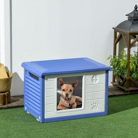 Niche pour chien extérieure en plastique maison pour chiens avec bouches d'aération bleu et blanc