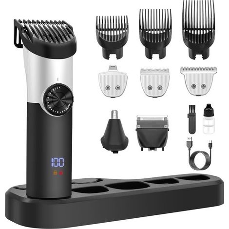 Longziming - Tondeuse à cheveux électrique multifonctionnelle pour hommes avec écran LCD – Tondeuse à cheveux et rasoir de précision – Convient pour une utilisation à domicile, la barbe, les cheveux e (1/5)