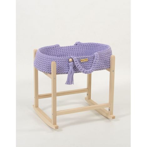 Moseskorb aus Baumwolle im Boho-Stil, Puppentrage mit Holzwiege – lila (1/5)