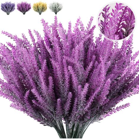 Plantes artificielles d'extérieur bouquet de lavande artificiel floqué violet 8 bouquets décoration florale intérieur extérieur jardin terrasse maison cuisine bureau centre de table mariage Noël (1/5)