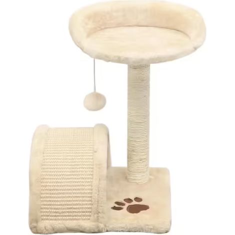 40 cm großer Sisal-Kratzbaum mit Nischen, Plüschplattformen und Spielzeug – Beige und Braun