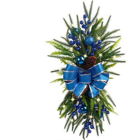 Weihnachtlicher Treppenhaus-Schmuck mit Lichterkette, künstlicher Kranz, Dekoration für Tür, Treppe, Wand, Fenster, blau (1/3)