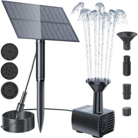 Pompe Solaire de Fontaine - 1.5W - 150L/H - Avec Panneau Solaire et 4 buses pour Bassin Jardin (1/3)