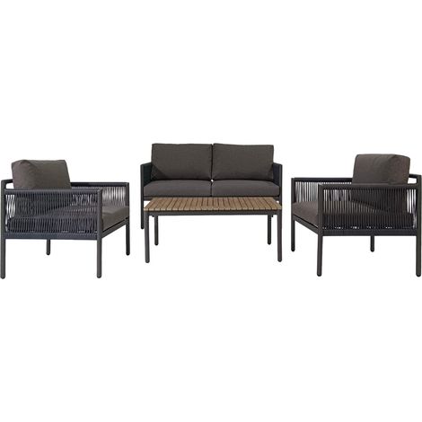Salotto da Giardino Rebecca Mobili Felfel 68x135x67 Alluminio PE Grigio Scuro Marrone Moderno SET 4 pz