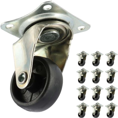 Lot de 12 roulettes pivotantes à roulement à billes - Socle 32mm - Hauteur 45mm (1/2)