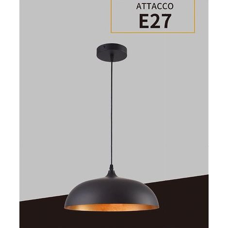 TRADE SHOP - Lampadario A Sospensione Stile Contemporaneo In Metallo Pendente A Cupola E27 B91 - Nero (1/5)