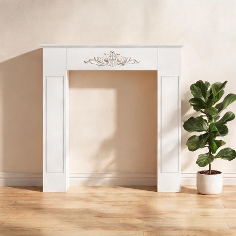 Cheminée électrique blanc en bois de sapin 101 x 19 x 100 cm (1/5)