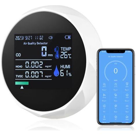 Air Quality Monitor, 5 in 1 Indoor Air Pollution Detector CO2 Formaldehyde (HCHO) TVOC/AQI Monitor, with NDIR Temperature Humidity Sensor (1/5)