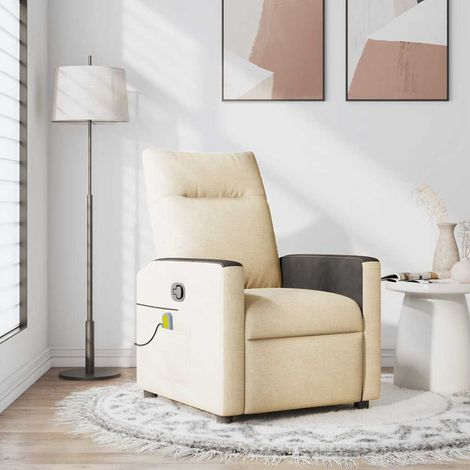 Sillón de masaje reclinable de tela crema vidaXL