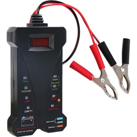 Testeur de batterie de voiture, testeur de batterie numérique 12 V, avec écran LCD et indicateur LED, moniteur de batterie pour voitures, SUV et camions. (1/4)