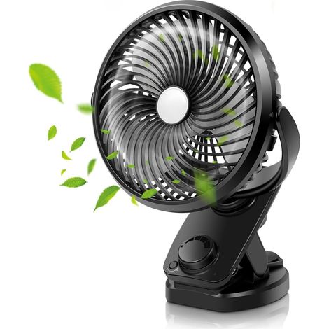 USB Ventilator, 5000mAh Leise Mini Tischventilator Clip Fan, Auto-Oszillierend, 360° Drehung Wiederaufladbarer Stufenloser Geschwindigkeit Tragbare Lüfter für Büro Kinderwagen, 17cm Blätter (1/5)