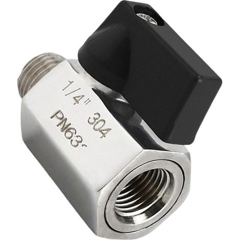Mini-vannes à bille industrielles en acier inoxydable 304, filetage interne/externe 1/4", applications basse et moyenne pression, multicolores à l'intérieur et à l'extérieur (1/5)