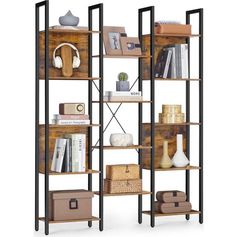 Libreria/mobile contenitore in stile industriale con struttura in metallo e 14 scomparti adatta per soggiorno o ufficio 158 x 24 x 166 cm marrone 120004259