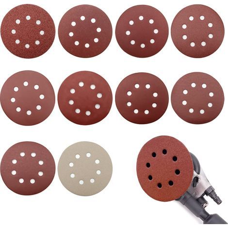 Disque de Ponçage 100pcs, Disques Abrasifs 125 mm, Grain 80/180/240/400/800/1000/1200/1500/2000/3000, pour ponceuses orbitales aléatoires, Idéal pour Poncer, Polir, Dérouiller (8 trous) (1/5)