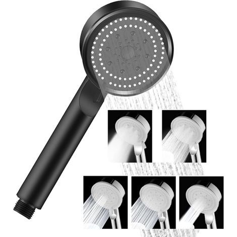 1.5m Black Single Tube Shower Head, Water Saving Anti-Limescale Shower Head (1/5)