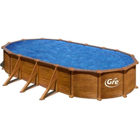 Piscine acier Mauritius - Imitation bois - Ovale - 7,30 m x 3,75 m x 1,32 m (1/5)