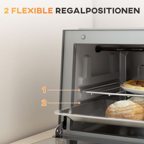 Mini four 9 L, petit four avec plaque de cuisson et grille de grill, température et minuterie réglables, acier inoxydable argenté (1/5)
