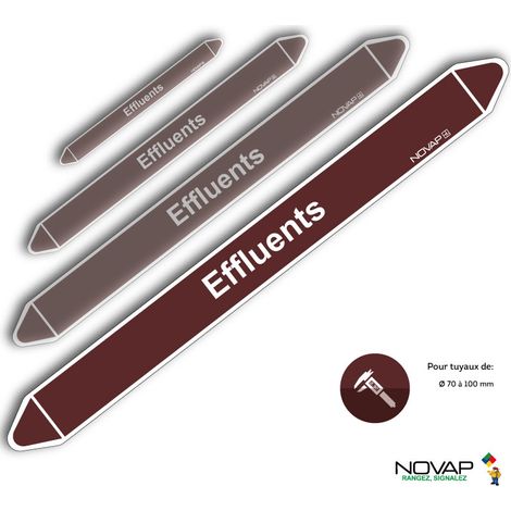 Planche de 2 marqueurs de tuyauterie 450 x 52 mm pour Ø 70 à 100 mm - Effluents - 4701585