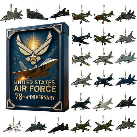 Décoration de Noël en acrylique 2D représentant des avions pour le calendrier de l'Avent 24 jours décoration pour sapin de Noël commémorant le 78e anniversaire de l'Armée de l'Air pour les passionn (1/5)