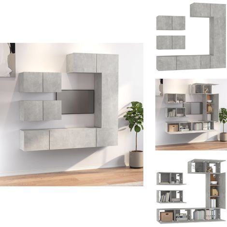 6-tlg. TV-Schrank-Set Betongrau Holzwerkstoff - TV-Schrank - Holzwerkstoff Möbel - Wohnzimmer Dekoration - Wandmontage - Betongrau (1/5)