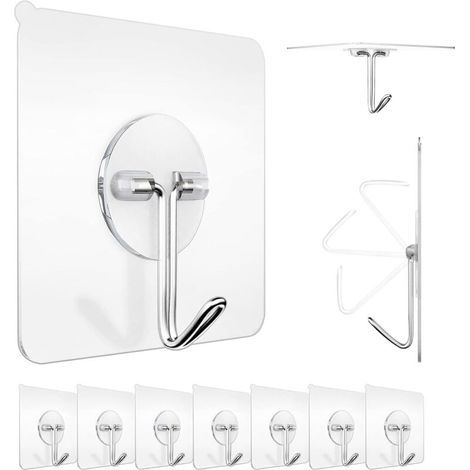 10-teiliges Set selbstklebender Wandhaken, 6 x 6 cm – Wandhaken aus Edelstahl für Zuhause, Küche und Bad – Maximale Traglast: 5 kg – Ideal für (1/4)