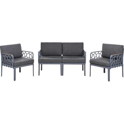 Conjunto de jardín moderno 4 plazas estructura sintética con cojines gris oscuro Eriche (1/5)