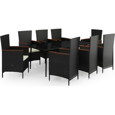 Maison Exclusive - 9-tlg. Garten-Essgruppe mit Kissen Schwarz (1/5)